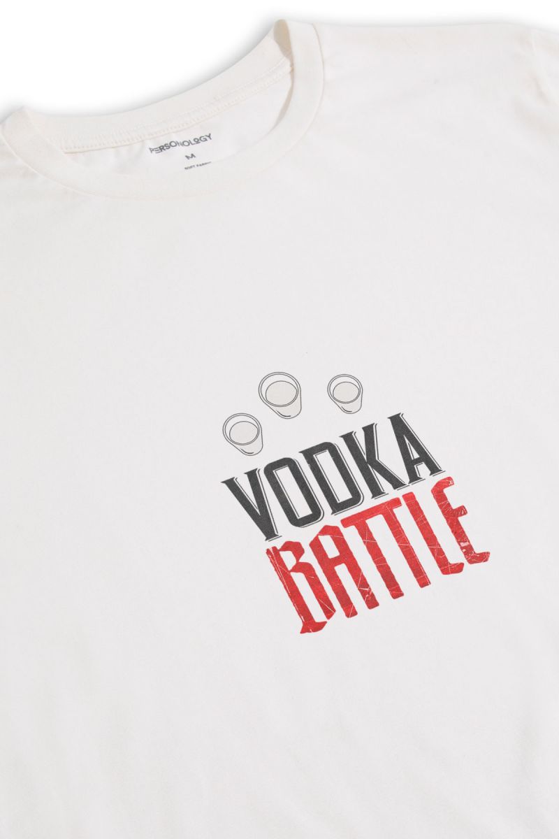 Off White Soft Fabric Vodka Design Short Sleeve Tee