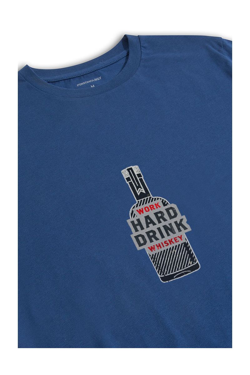 Navy Soft Fabric Work Hard Drink Whiskey Design Short Sleeve Tee