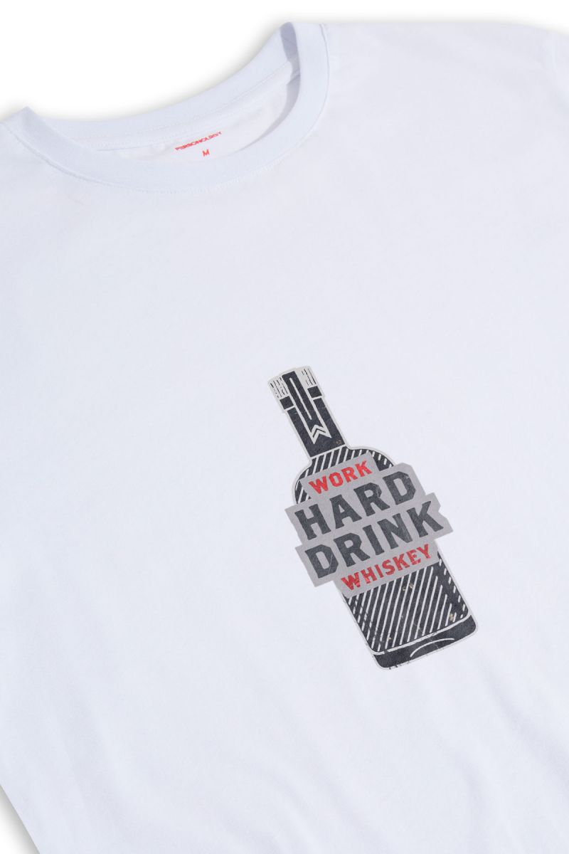 White Soft Fabric Work Hard Drink Whiskey Design Short Sleeve Tee