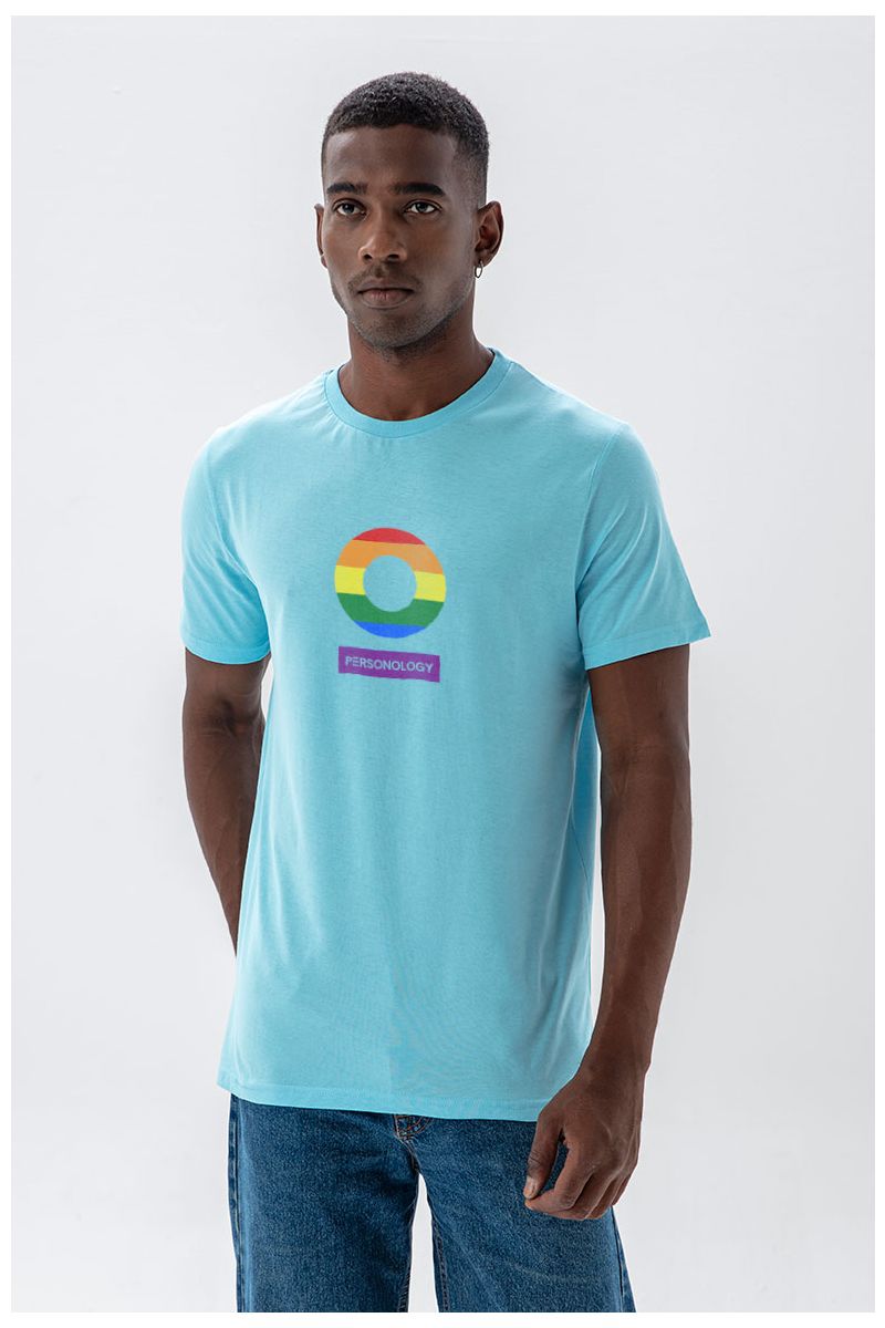Blue Soft Fabric Happy Pride Design Short Sleeve Tee