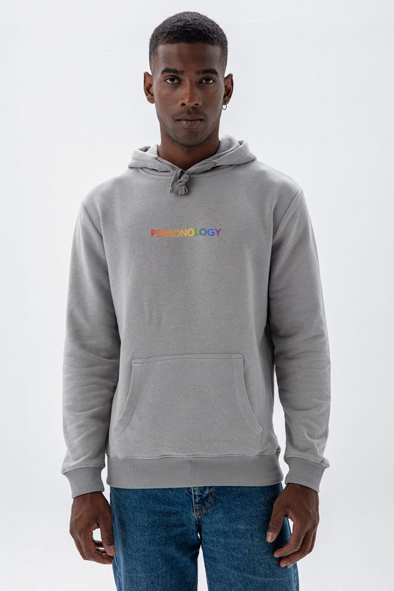 Grey Premium Cotton Happy Pride Design Pullover Hoodie