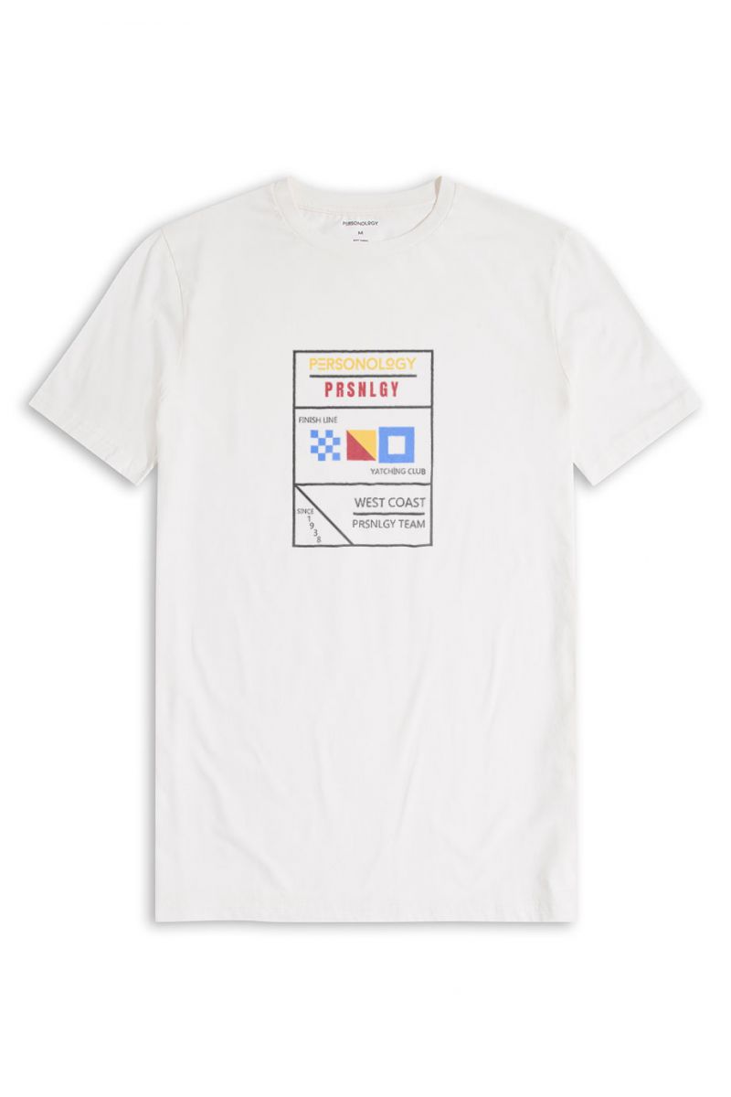Off White Soft Fabric Yatching Design Short Sleeve Tee