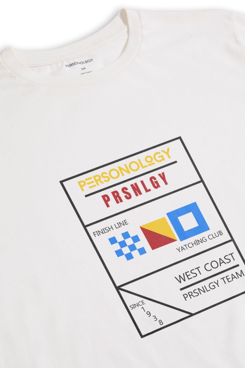 Off White Soft Fabric Yatching Design Short Sleeve Tee