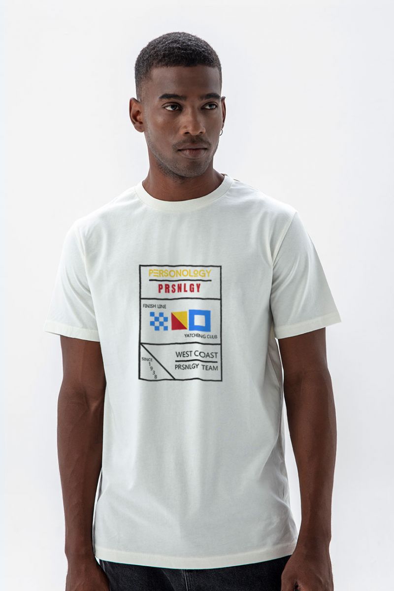 Off White Soft Fabric Yatching Design Short Sleeve Tee