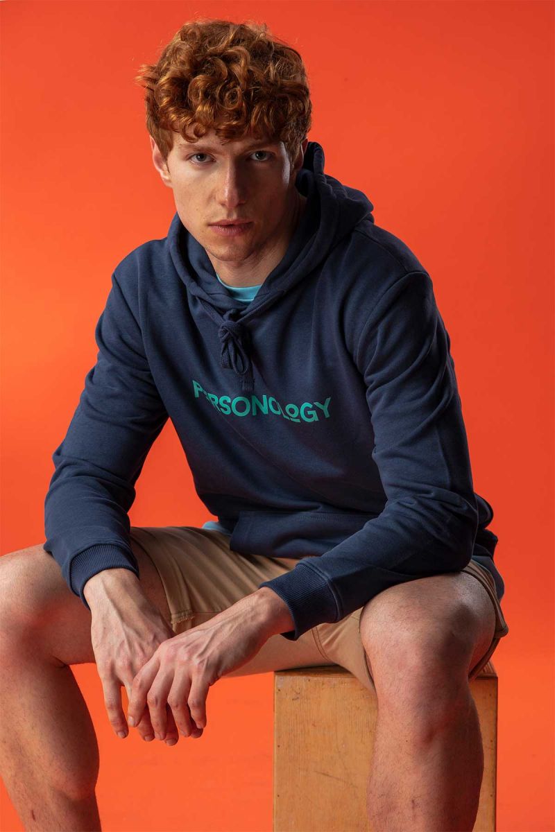 Navy Premium Cotton Personology Design Pullover Hoodie