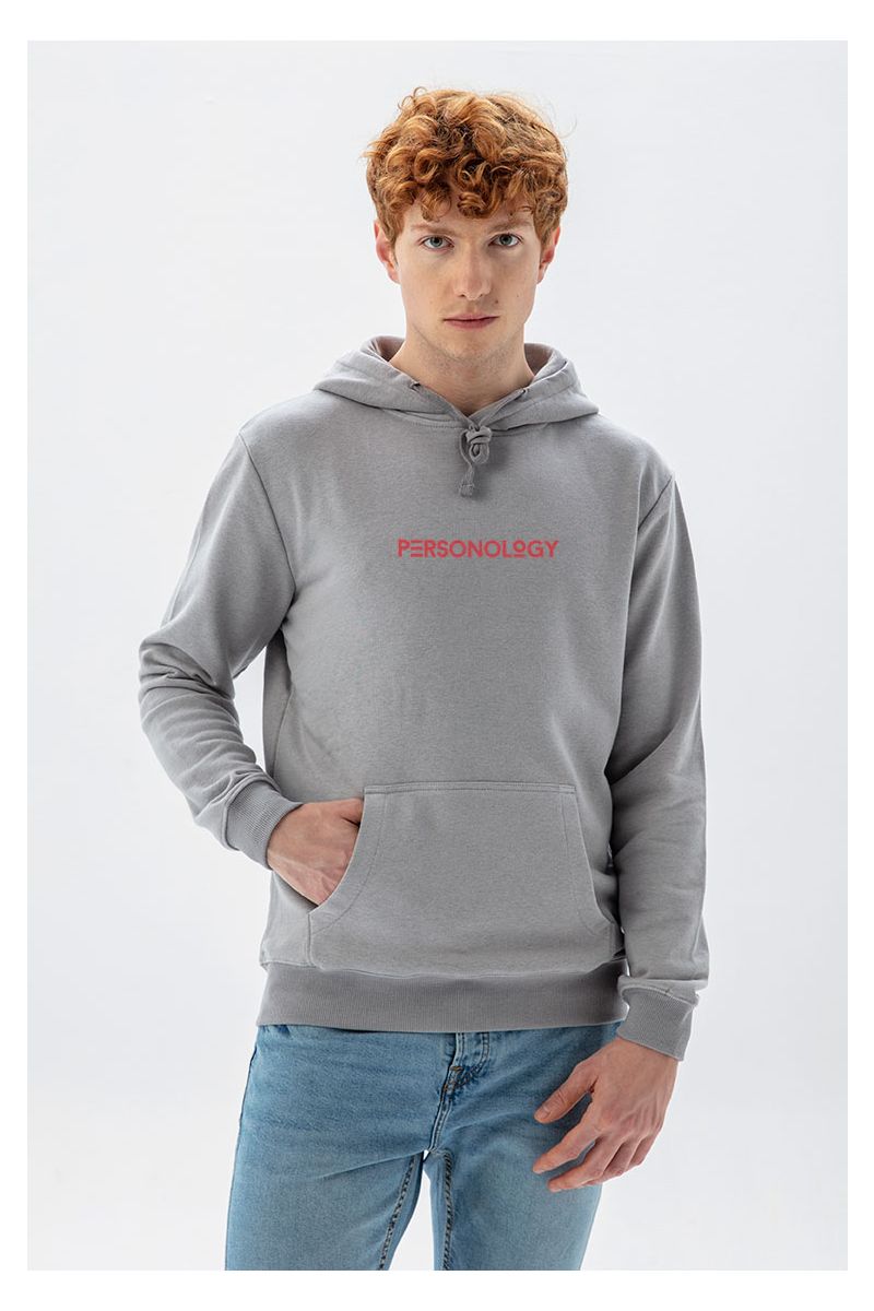 Grey Premium Cotton Personology Design Pullover Hoodie