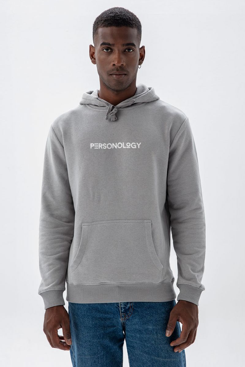 Grey Premium Cotton Personology Design Pullover Hoodie