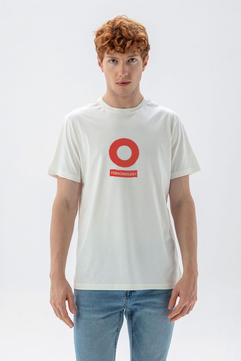 Off White Soft Fabric Personology Design Short Sleeve Tee