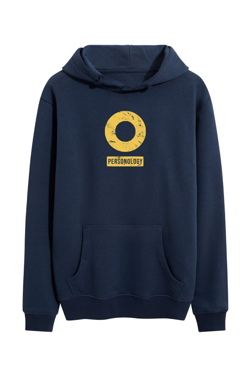 Navy Premium Cotton Personology Design Pullover Hoodie