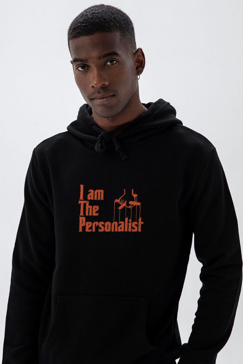 Black Premium Cotton I am Personalist Design Pullover Hoodie