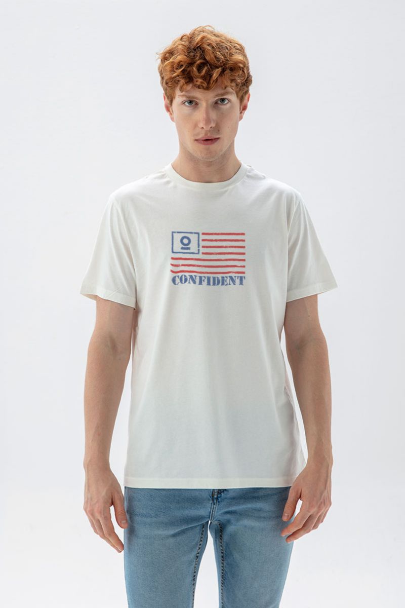 Off White Soft Fabric Confident Design Short Sleeve Tee