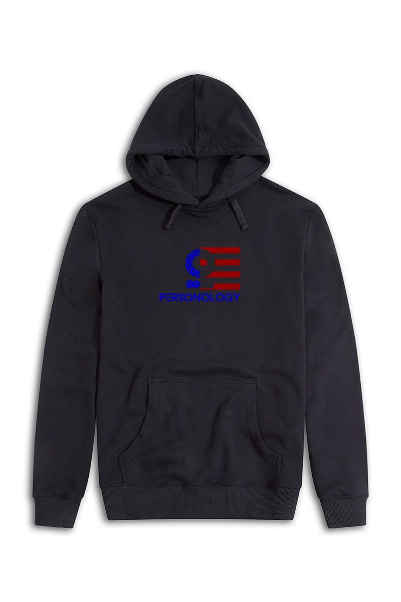 Black Premium Cotton American Design Pullover Hoodie
