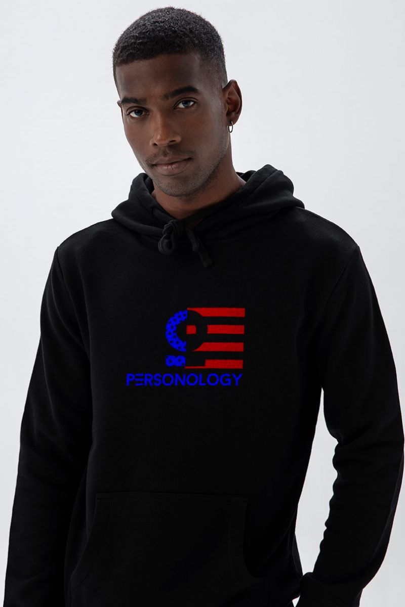 Black Premium Cotton American Design Pullover Hoodie