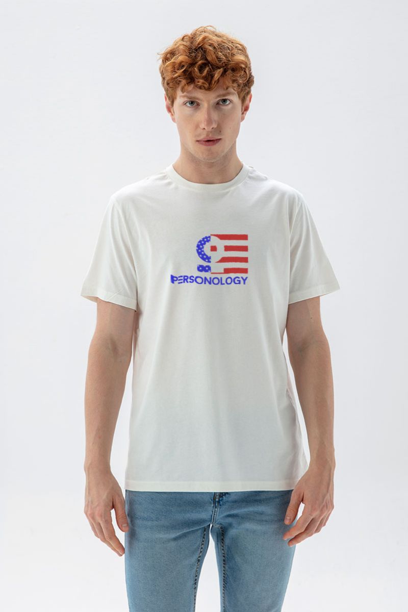 Off White Soft Fabric American Design Short Sleeve Tee