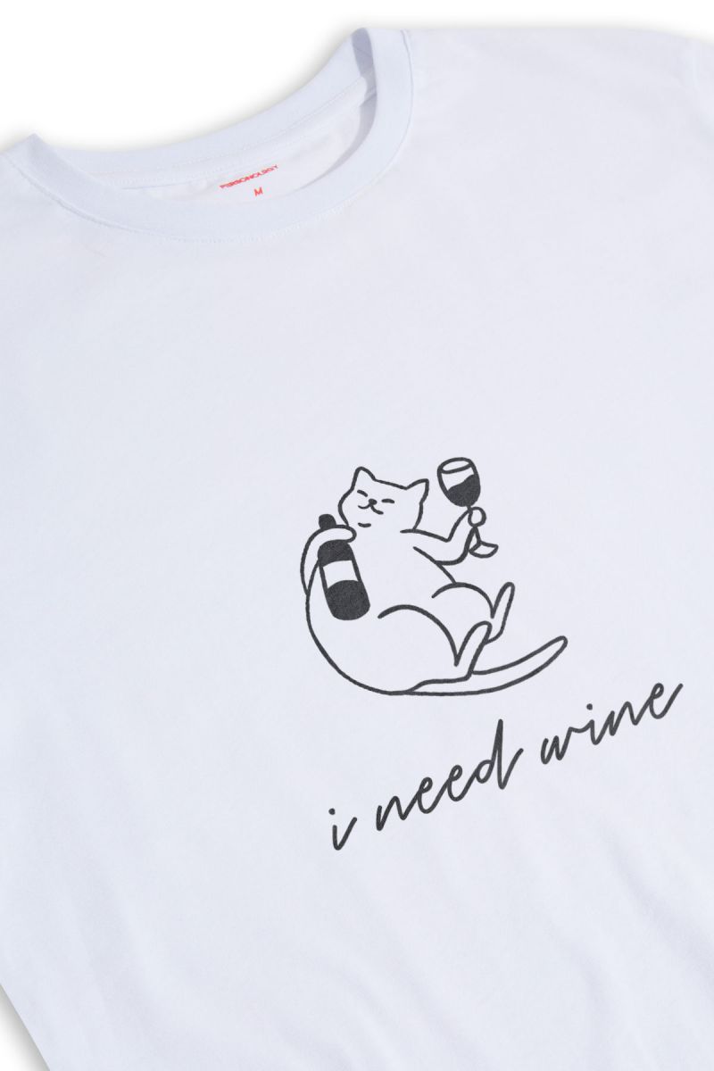 White Soft Fabric Cat Design Short Sleeve Tee