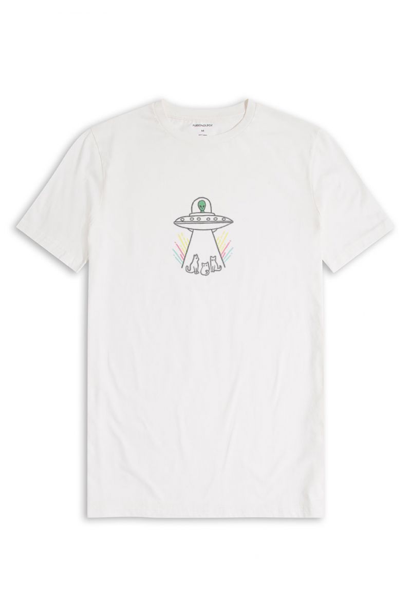 Off White Soft Fabric Cat Design Short Sleeve Tee