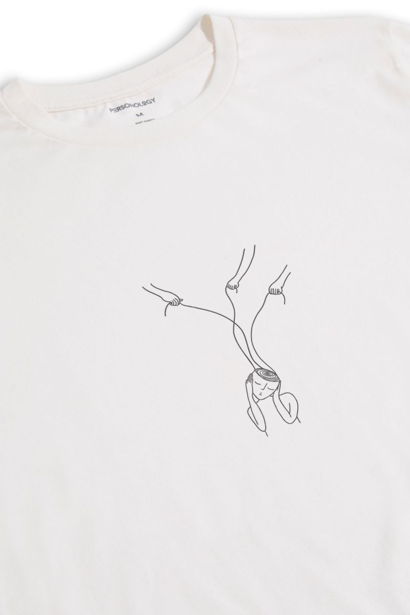 Off White Soft Fabric Mind Design Short Sleeve Tee