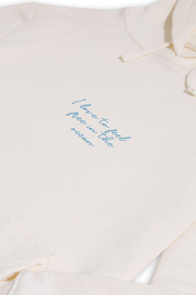 Ecru Premium Cotton Freedom in Ocean Design Pullover Hoodie