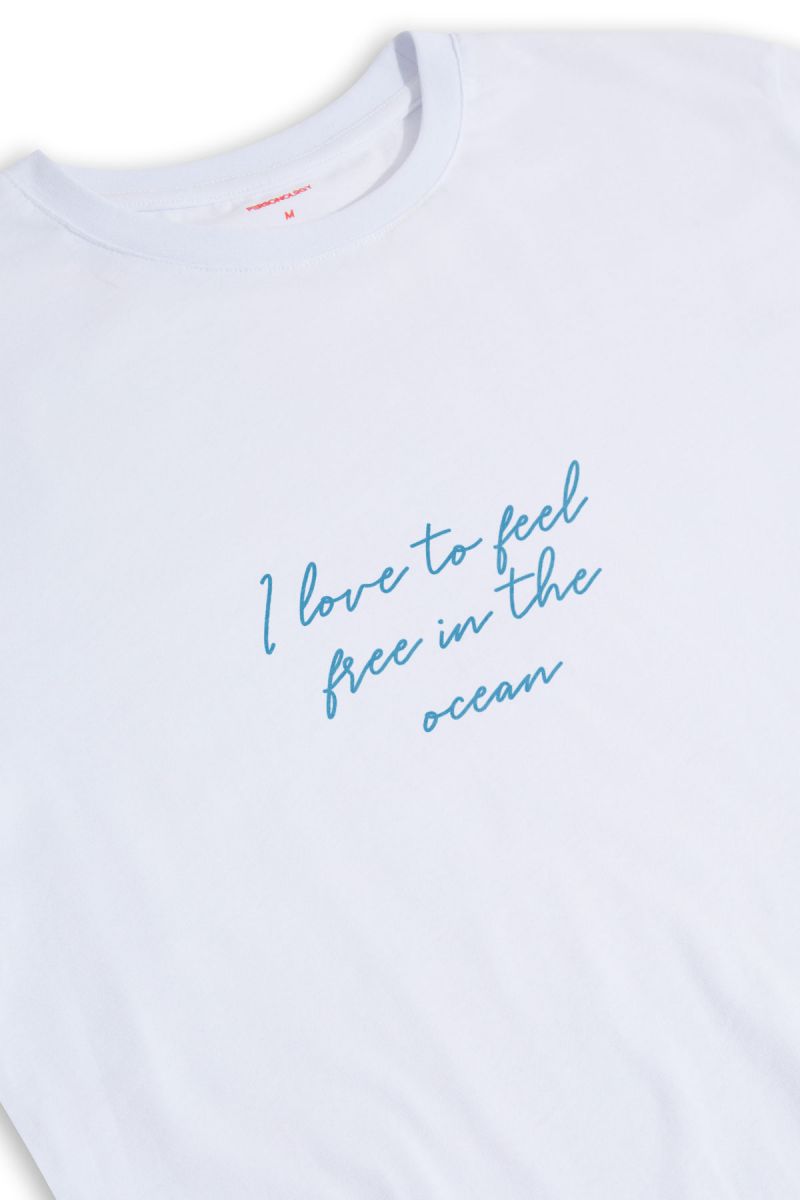 White Soft Fabric Freedom in Ocean Design Short Sleeve Tee