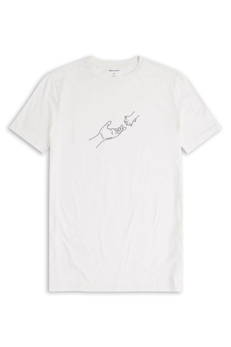 Off White Soft Fabric Cat Design Short Sleeve Tee