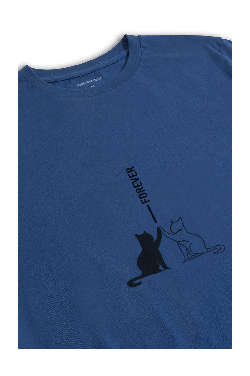 Navy Soft Fabric Cat Design Short Sleeve Tee