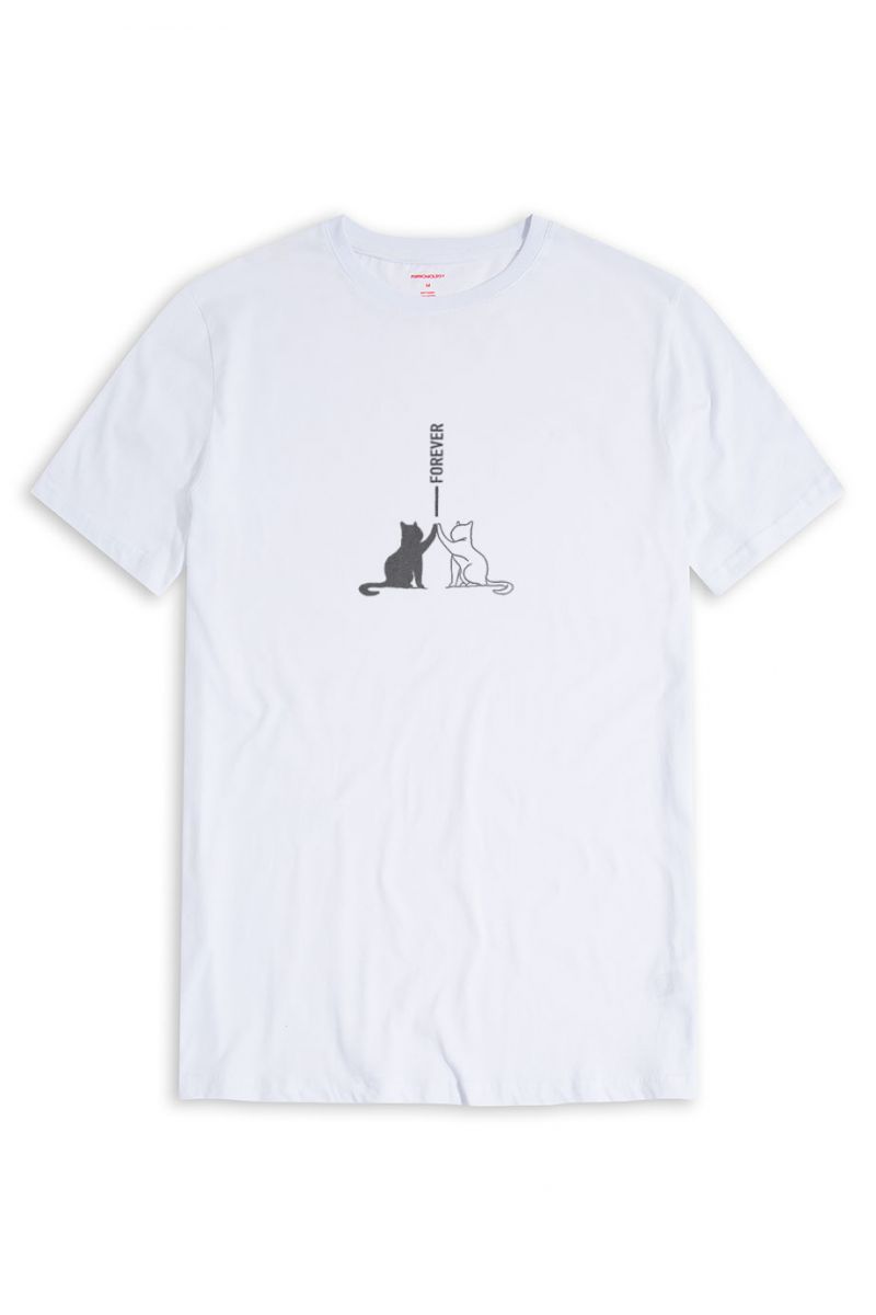 White Soft Fabric Cat Design Short Sleeve Tee