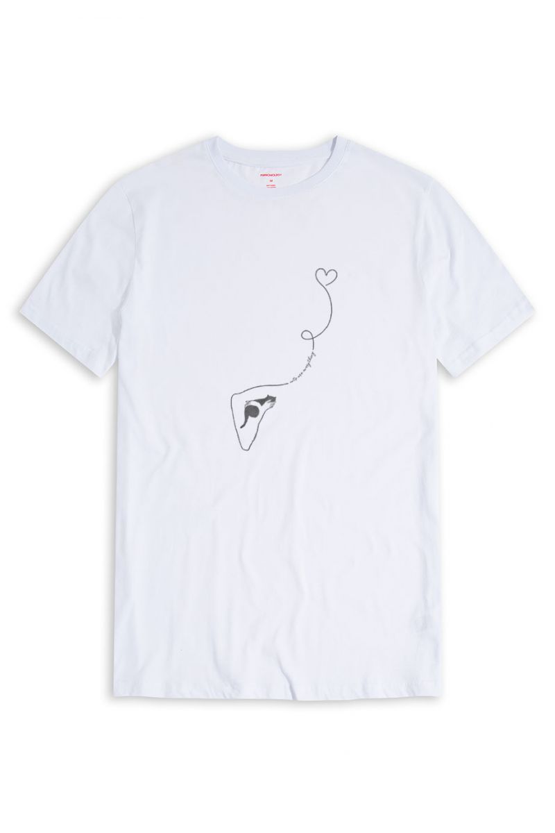 White Soft Fabric Cat Design Short Sleeve Tee