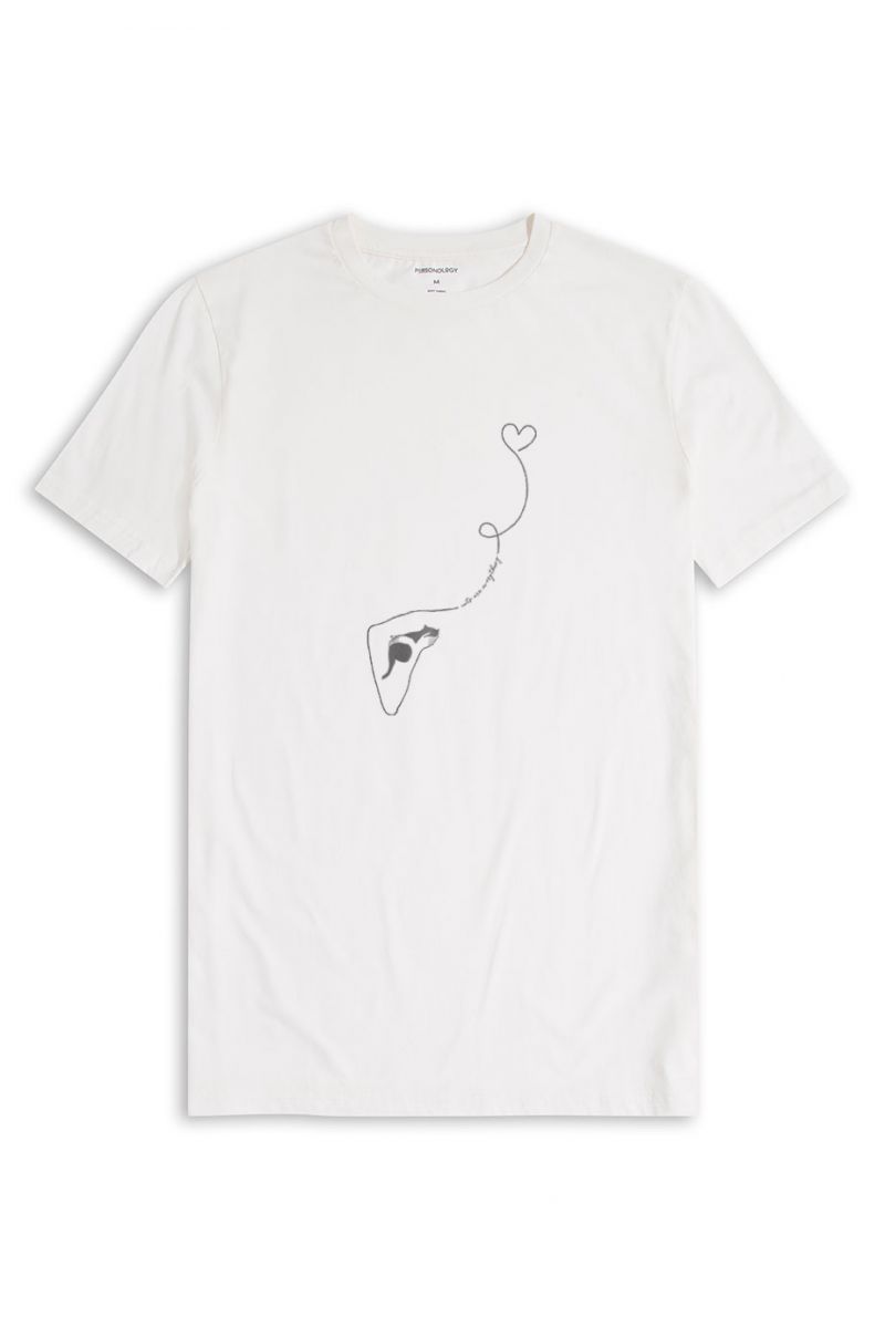 Off White Soft Fabric Cat Design Short Sleeve Tee