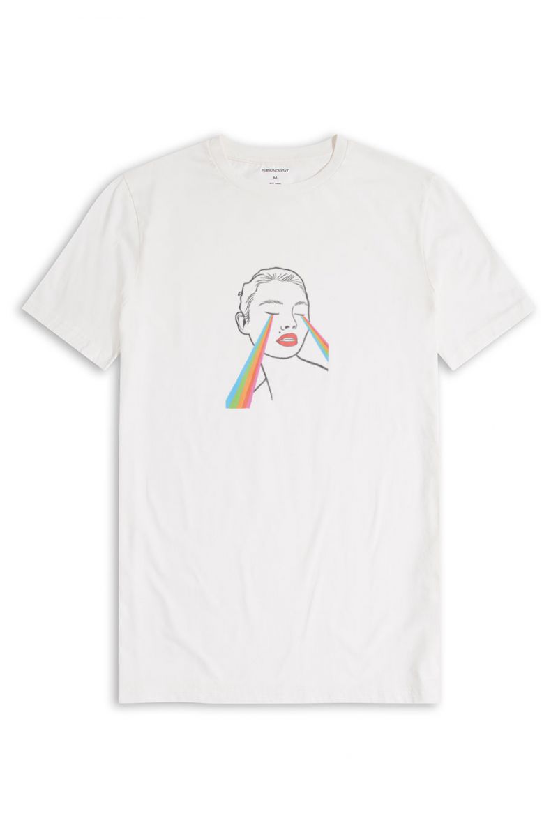 Off White Soft Fabric Happy Pride Design Short Sleeve Tee