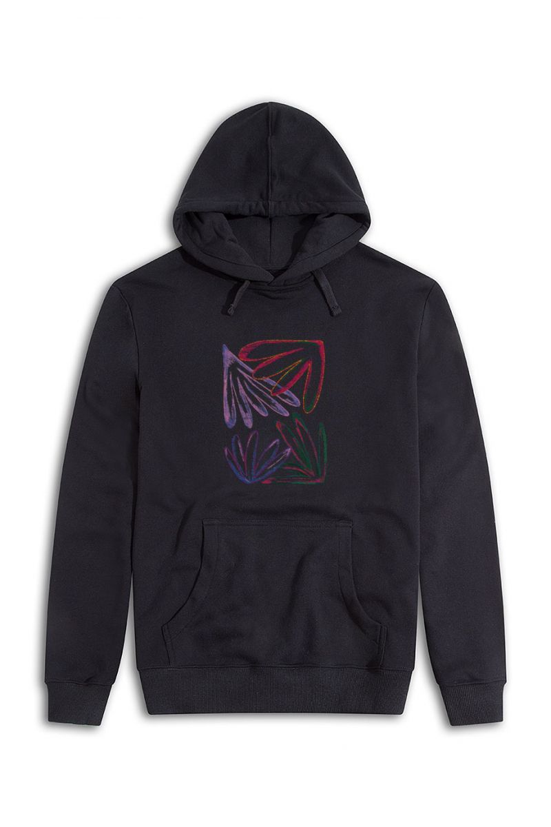 Black Premium Cotton Acid Flower Design Pullover Hoodie