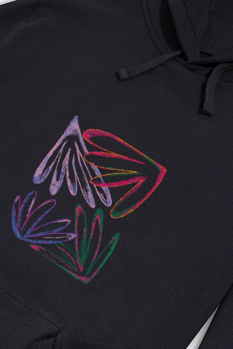 Black Premium Cotton Acid Flower Design Pullover Hoodie