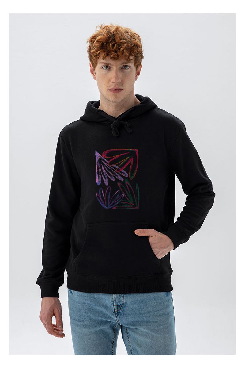 Black Premium Cotton Acid Flower Design Pullover Hoodie