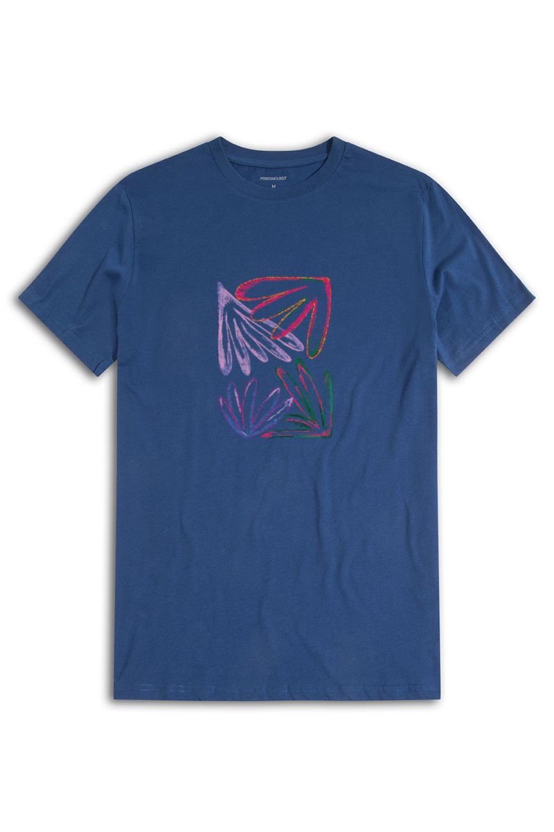 Navy Soft Fabric Acid Flower Design Short Sleeve Tee