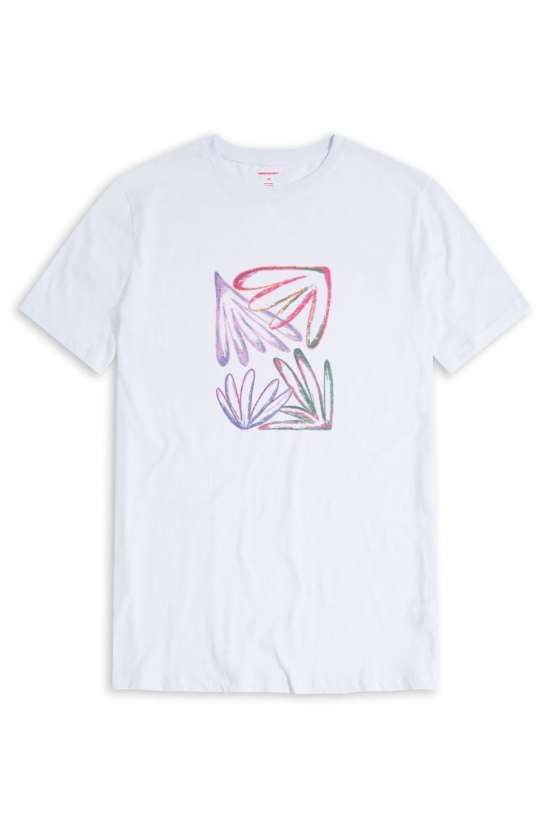 White Soft Fabric Acid Flower Design Short Sleeve Tee