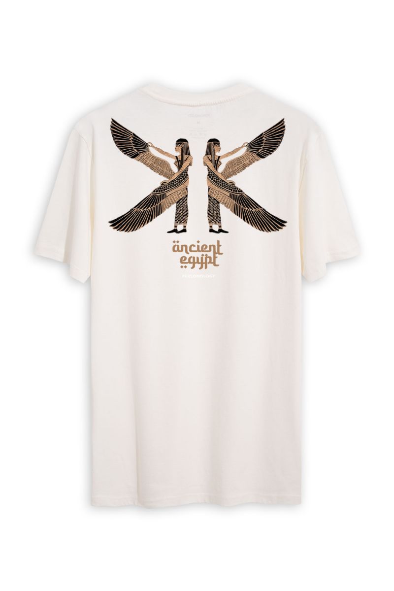 Off White Soft Fabric Ancient Egypt Design Short Sleeve Tee
