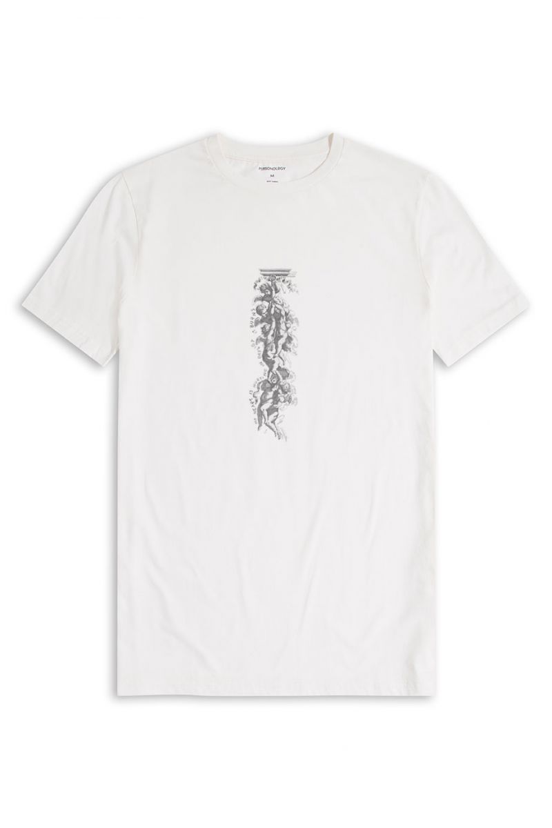 Off White Soft Fabric Angels Design Short Sleeve Tee