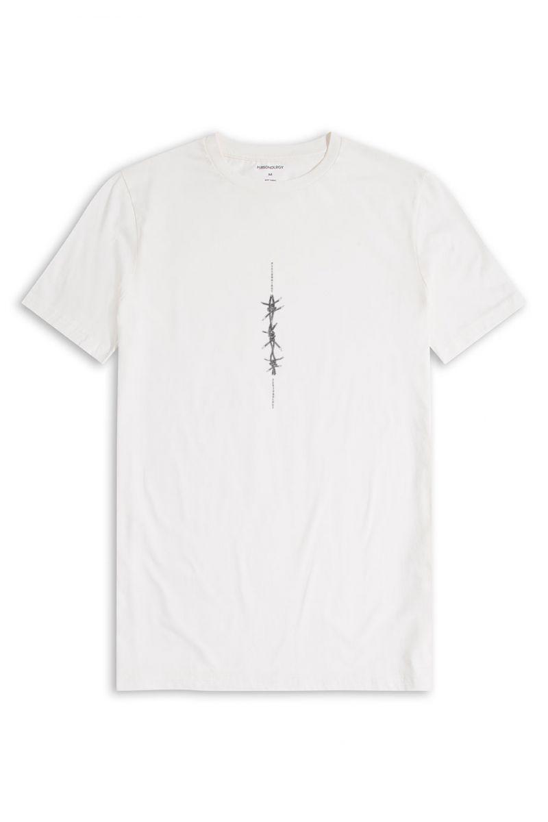 Off White Soft Fabric Chain Design Short Sleeve Tee