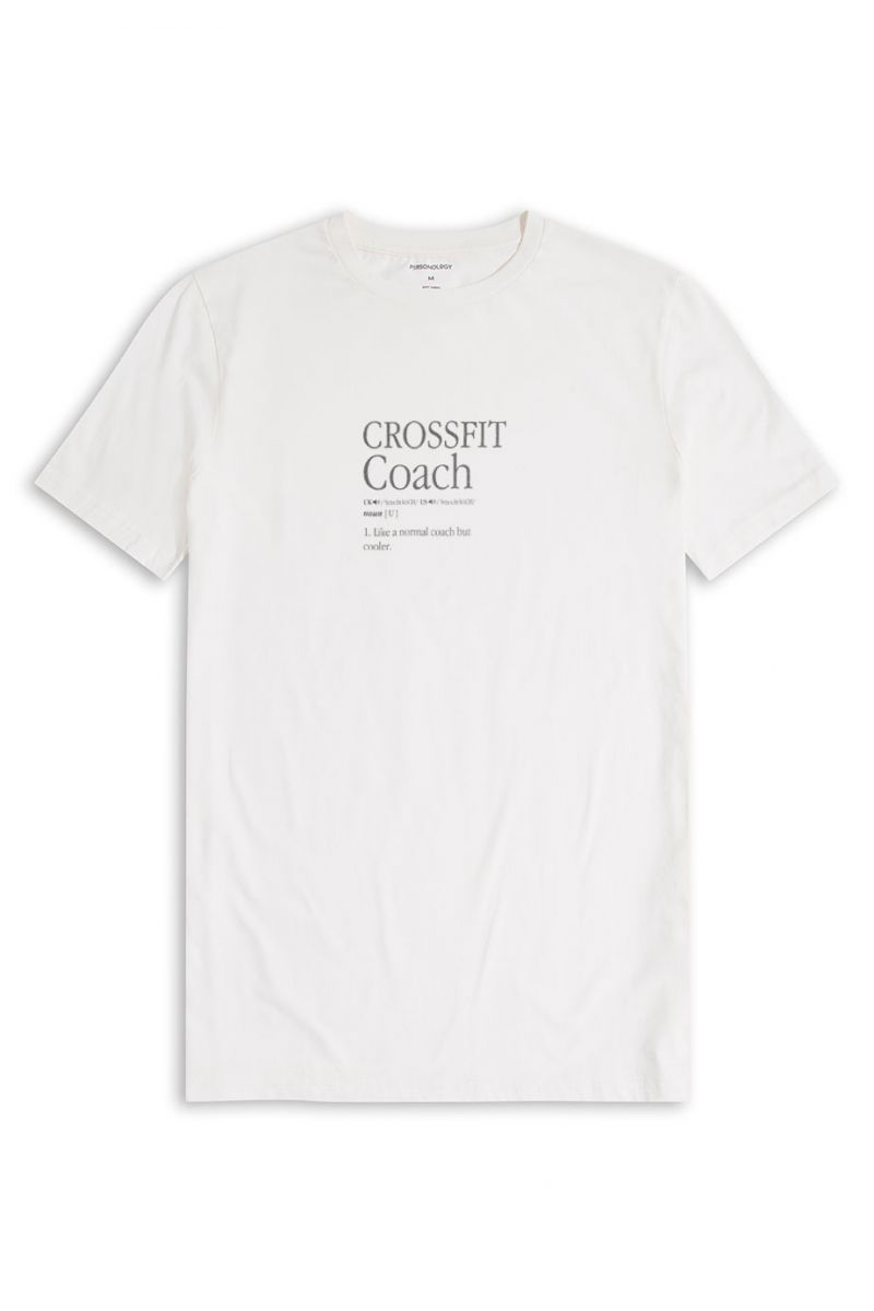 Off White Soft Fabric Crossfit Coach Design Short Sleeve Tee