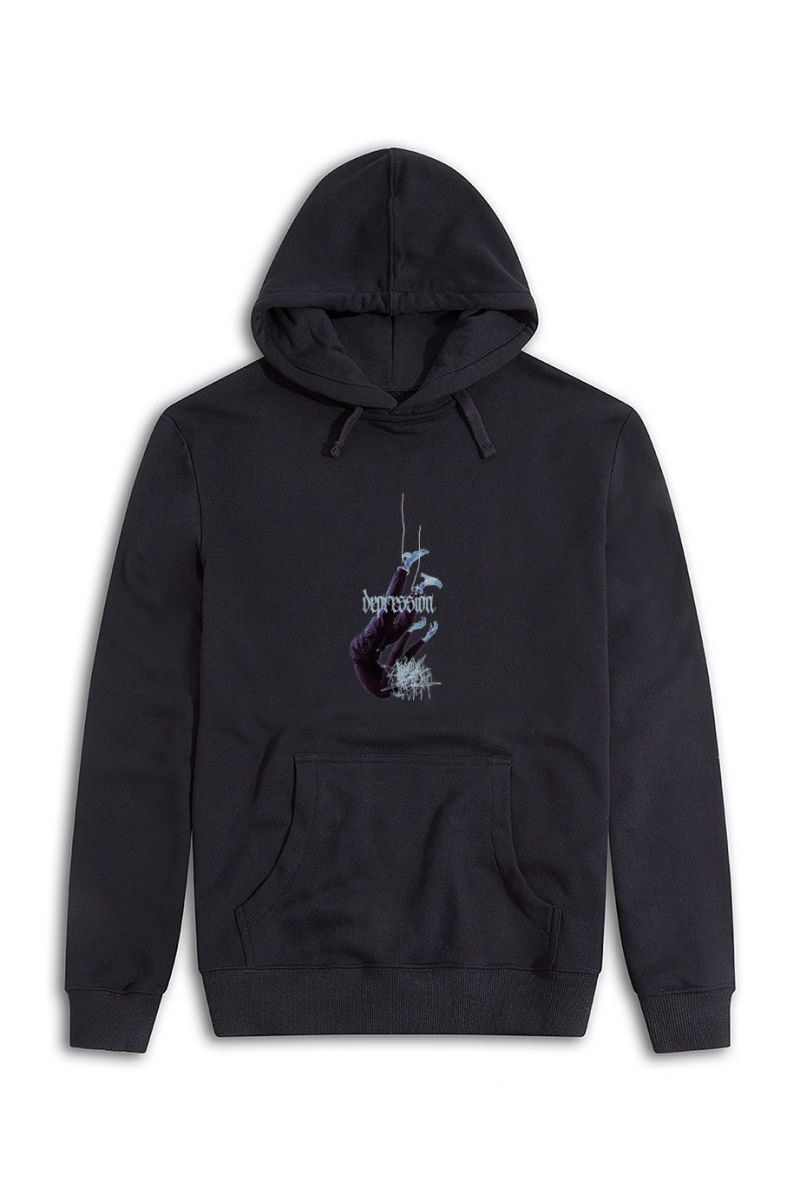 Black Premium Cotton Depression Design Pullover Hoodie