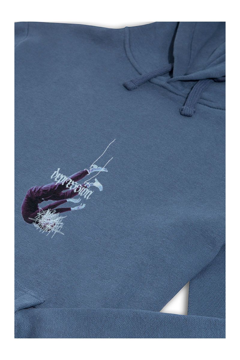 Navy Premium Cotton Depression Design Pullover Hoodie