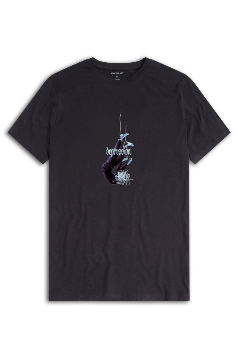 Black Soft Fabric Depression Design Short Sleeve Tee