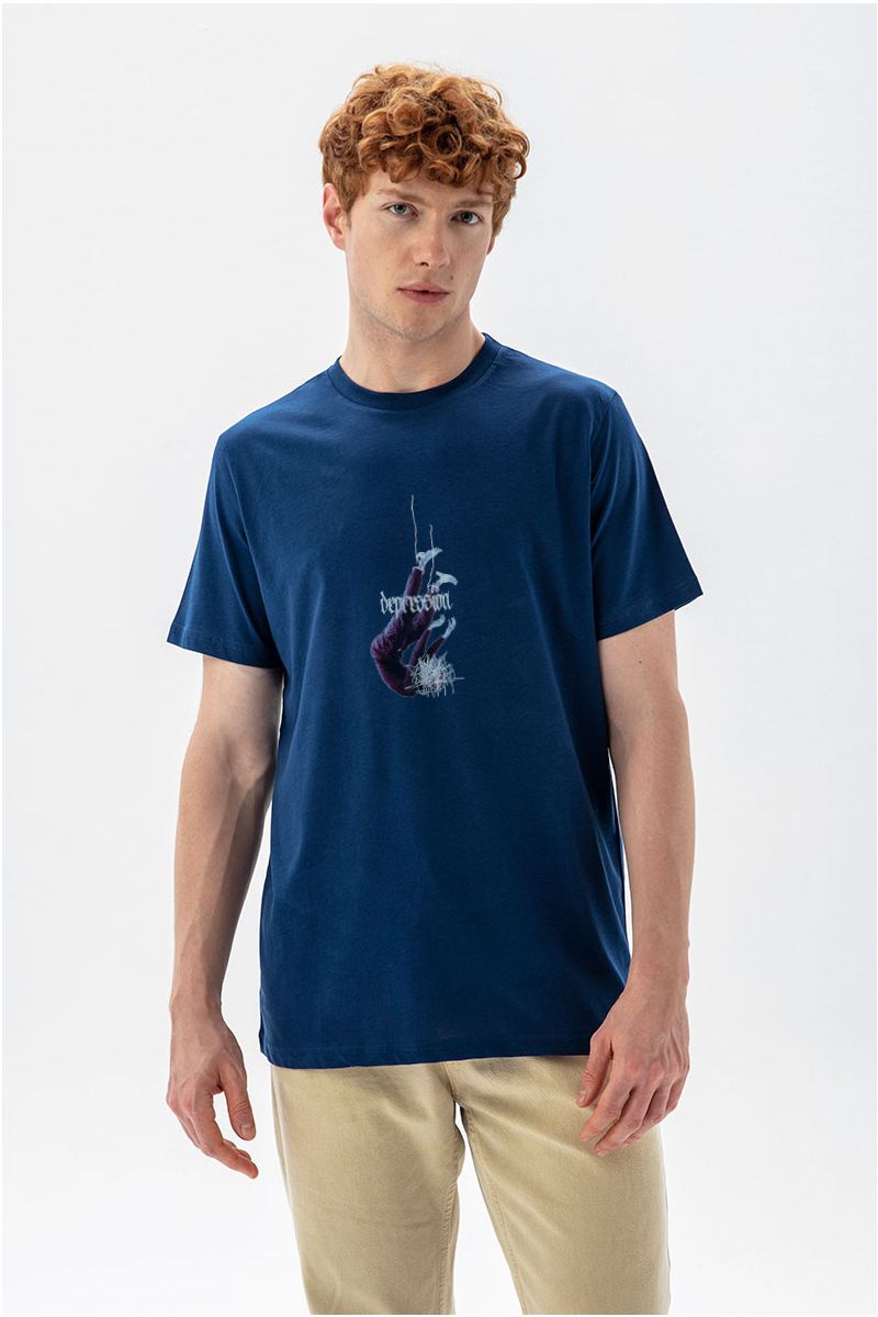 Navy Soft Fabric Depression Design Short Sleeve Tee