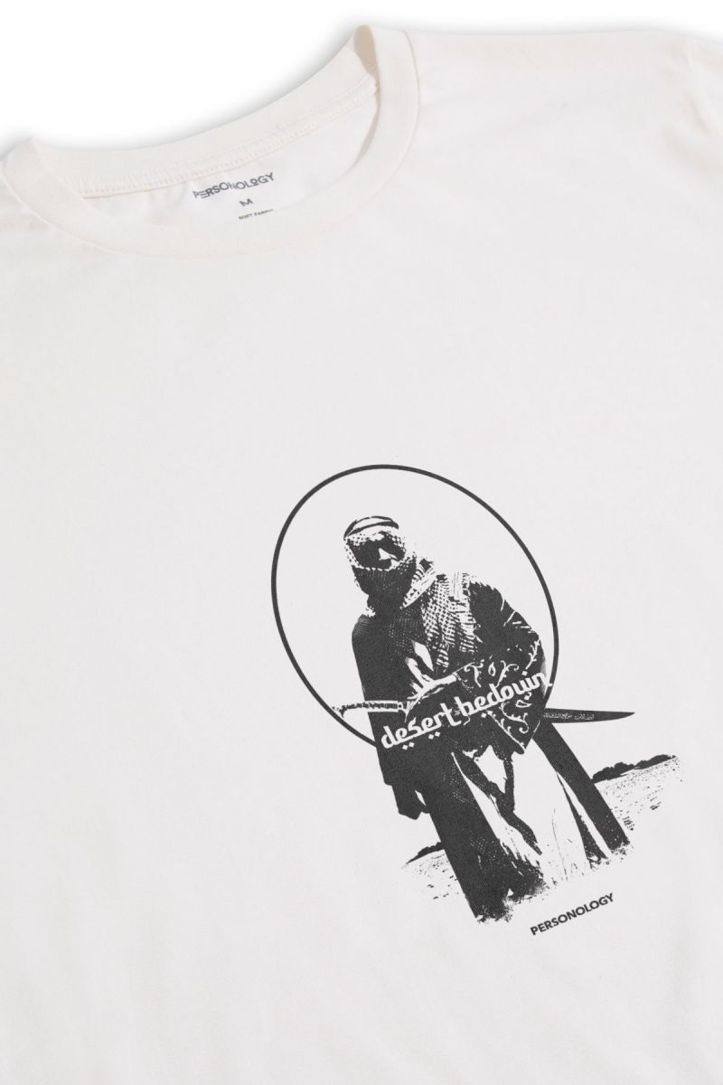 Off White Soft Fabric Desert Bedouin Design Short Sleeve Tee