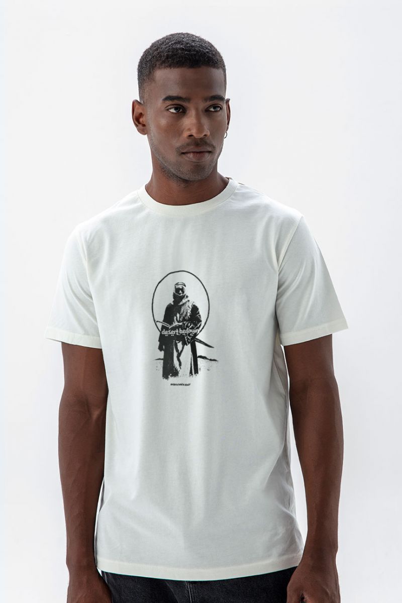 Off White Soft Fabric Desert Bedouin Design Short Sleeve Tee