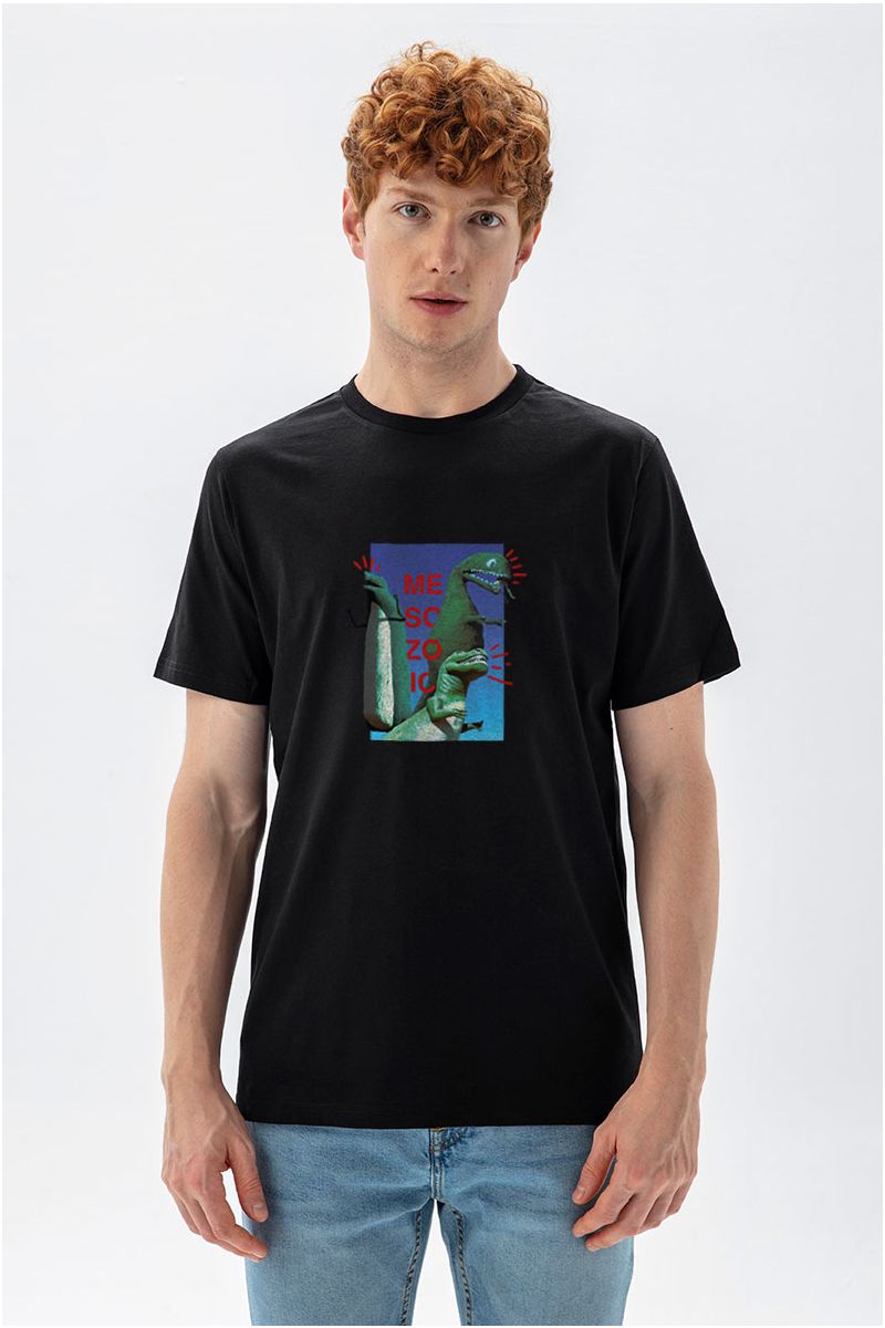 Black Soft Fabric Dinosaurs Design Short Sleeve Tee