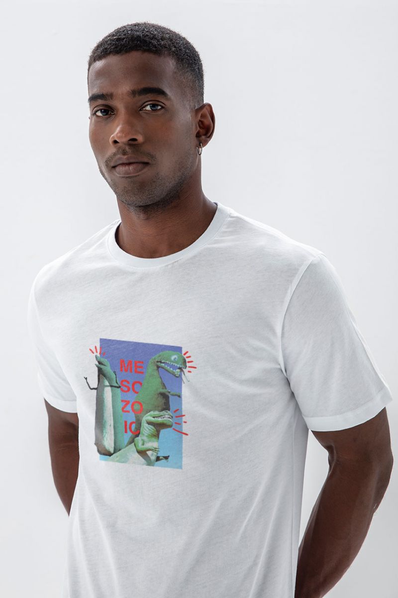 White Soft Fabric Dinosaurs Design Short Sleeve Tee