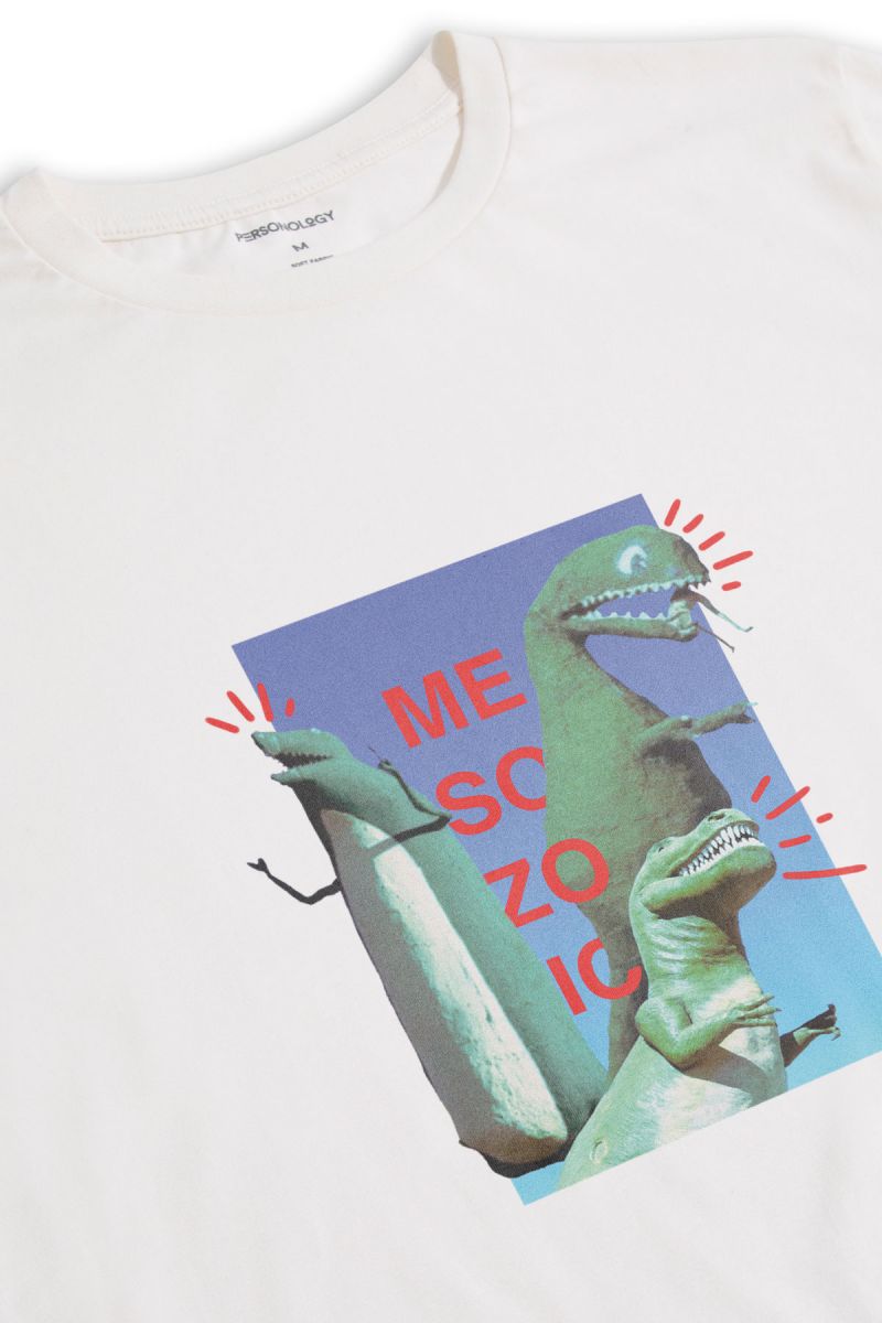 Off White Soft Fabric Dinosaurs Design Short Sleeve Tee