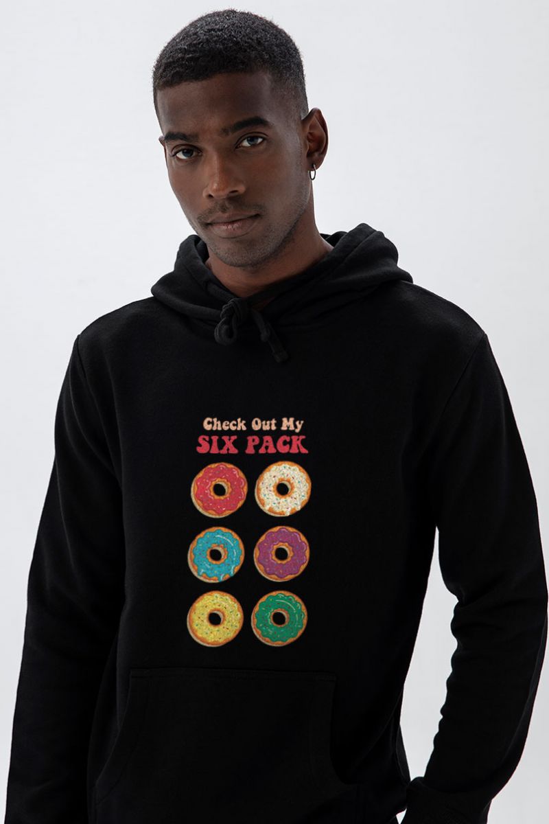 Black Premium Cotton Check out My Six Pack Design Pullover Hoodie