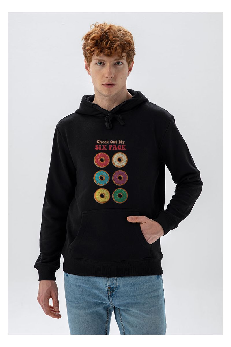 Black Premium Cotton Check out My Six Pack Design Pullover Hoodie