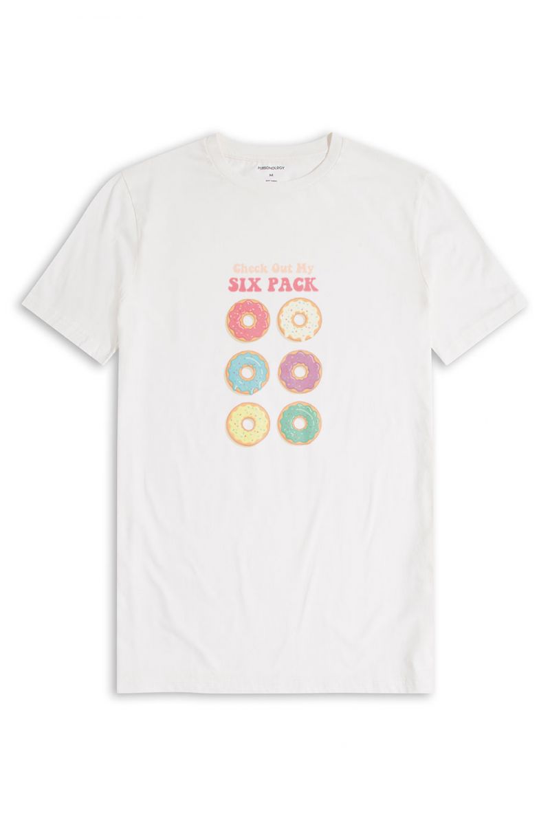 Off White Soft Fabric Check out My Six Pack Design Short Sleeve Tee
